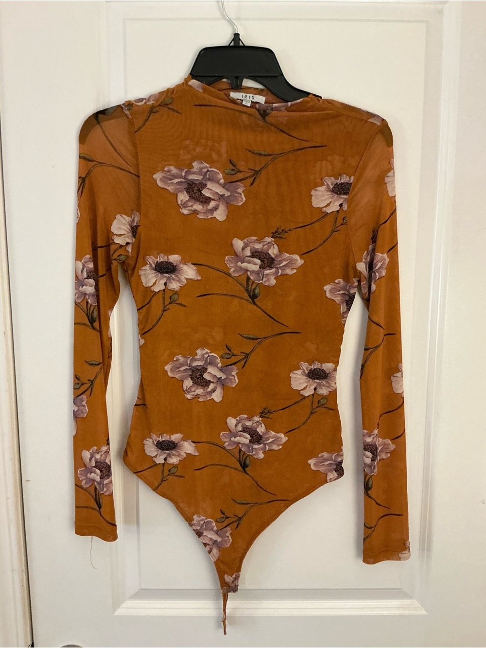 Iris Floral Mesh Mock Neck Long Sleeve Bodysuit L